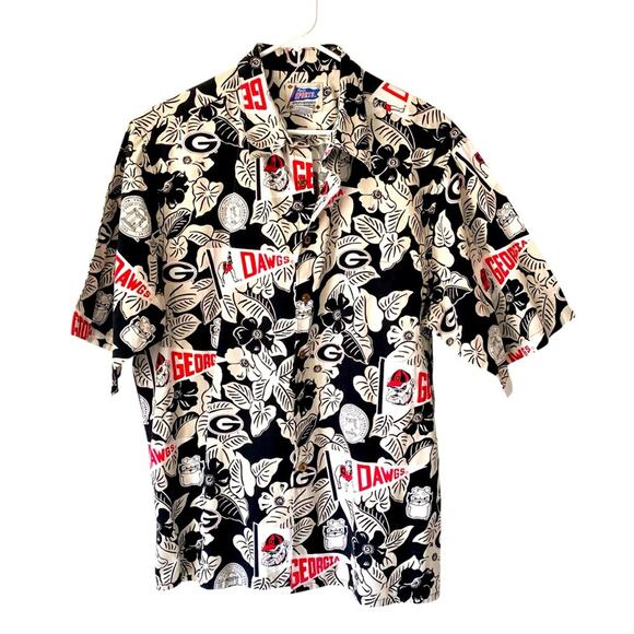 Vintage Reyn Spooner Georgia Bulldogs Hawaiian Button Down Shirt Size XL Black - Picture 1 of 6